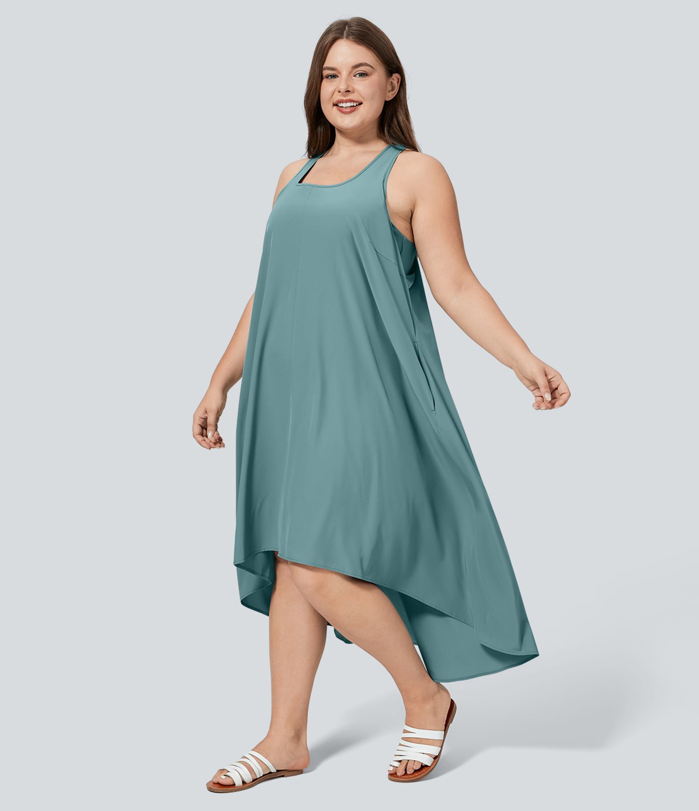 Breezeful™ RacerPocket High Low Flowy Midi Quick Dry Casual Plus Size Dress