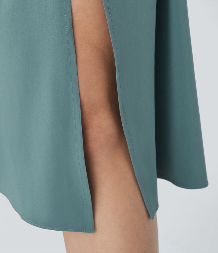 Breezeful™ High Waist Placated Split Flowy Quick Dry Midi Resort Skirt