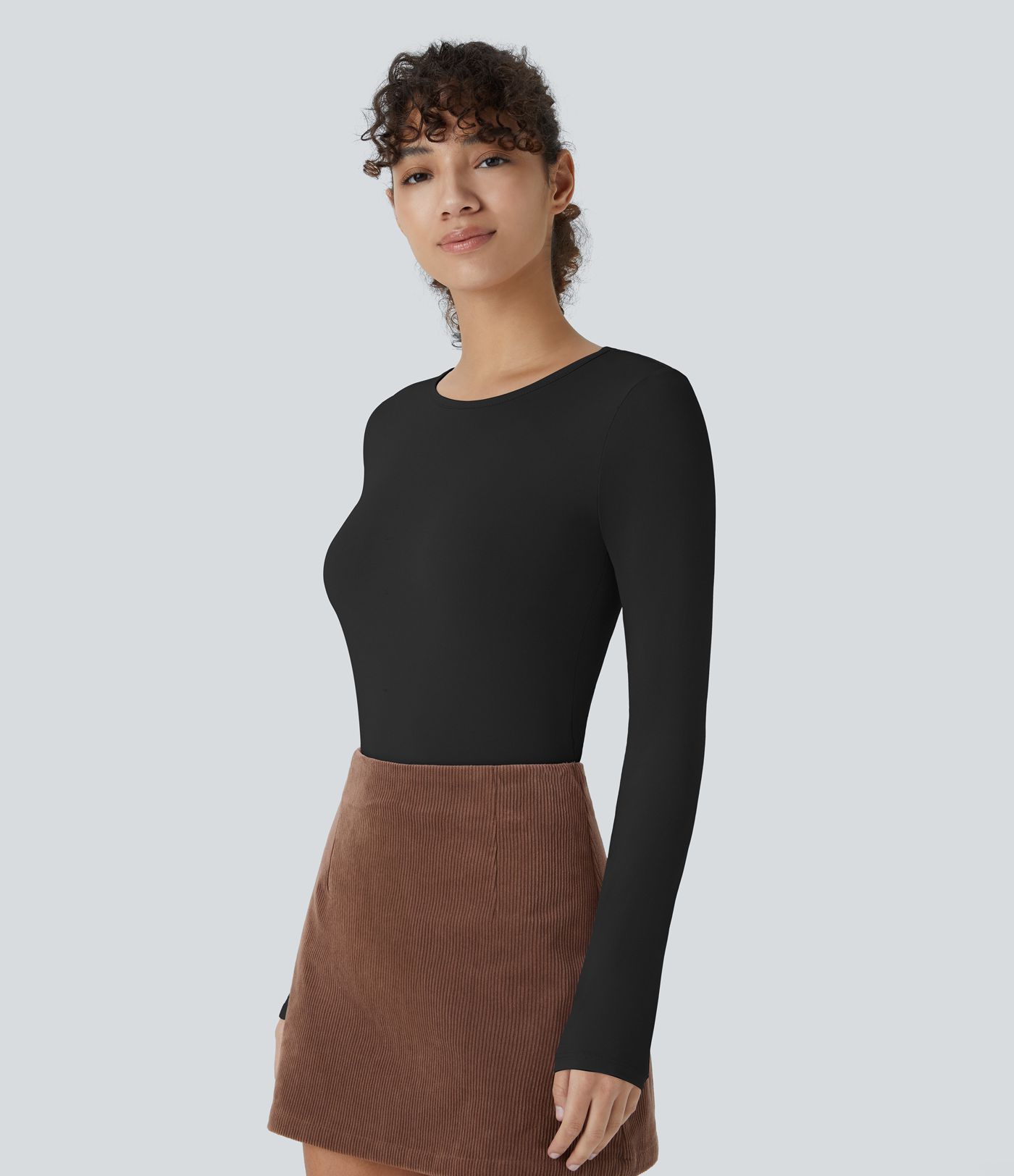 Round Neck Long Sleeve Casual Bodysuit