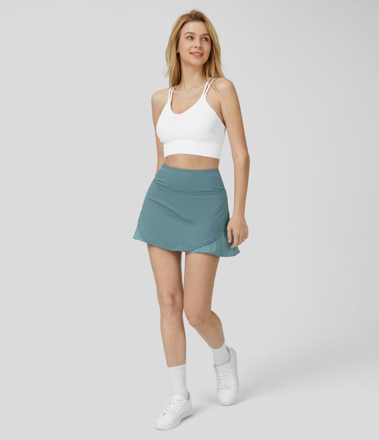 Breezeful™ High-waisted, gathered, contrasting, quick-drying 2-in-1 mini tennis skirt with side pockets