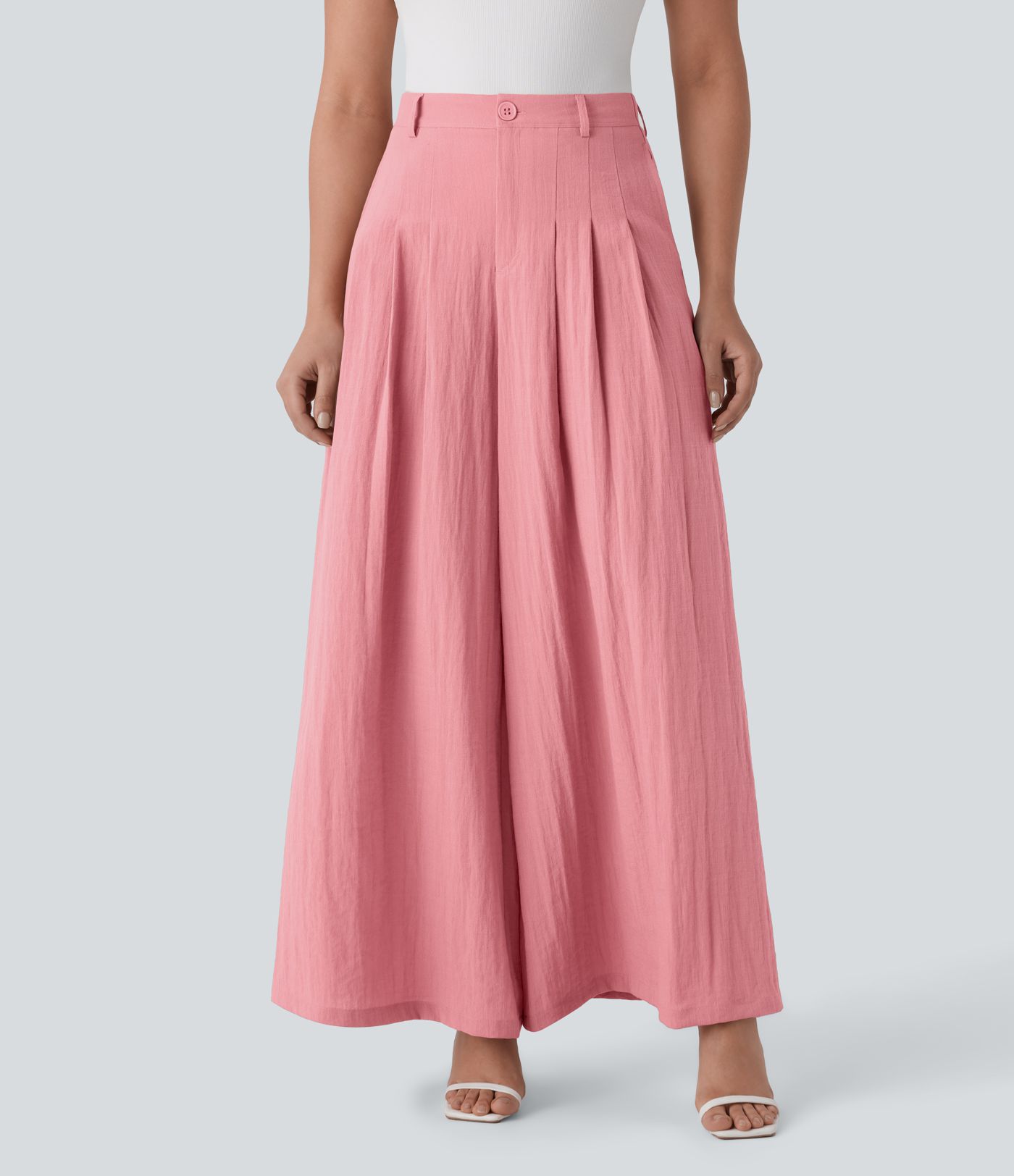 Halara Flex™ High Waisted Zipper Pocket Wide Leg Flowy Work Linen-Feel Trousers