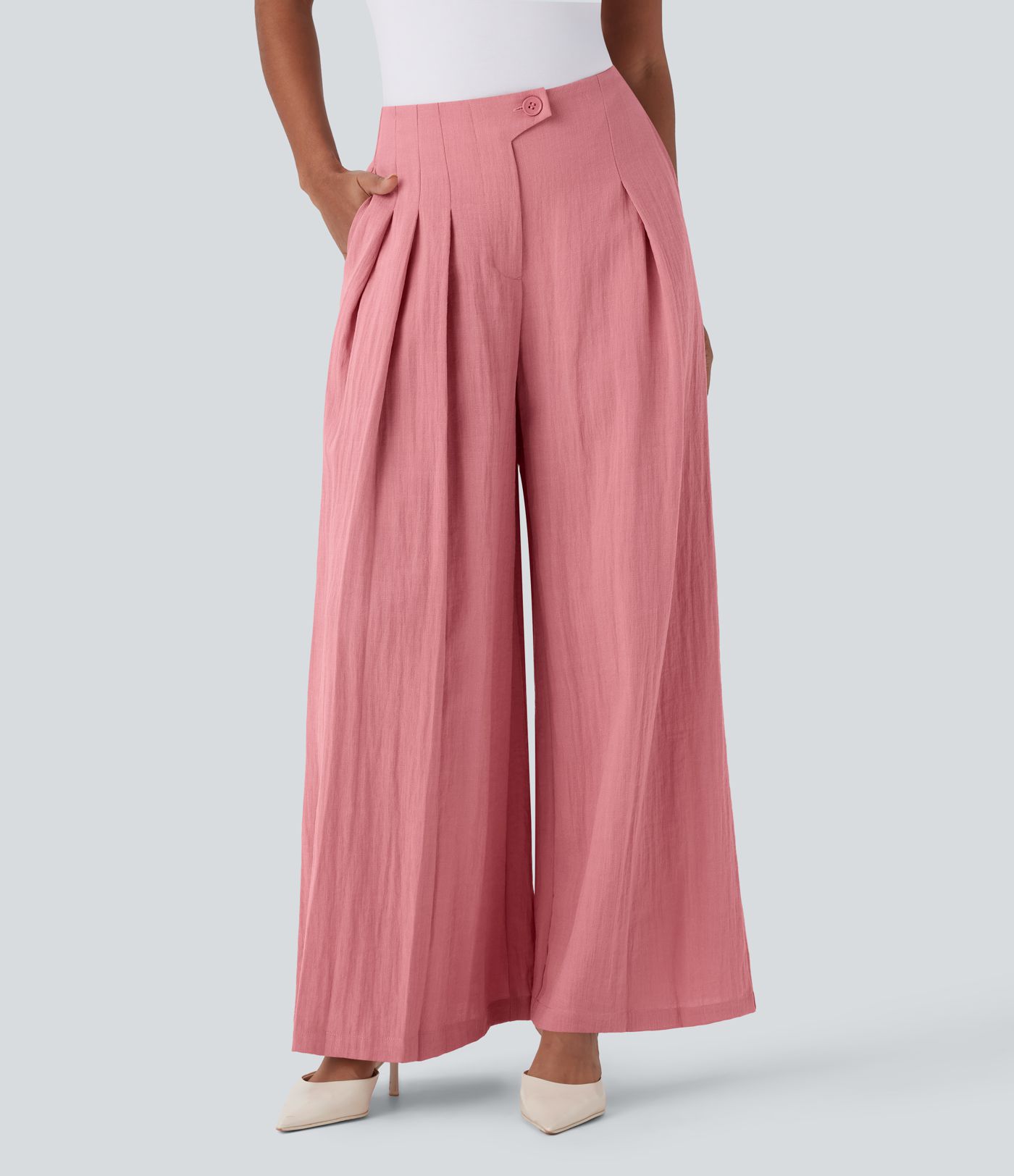 Halara Flex™ High Waisted Linen-Feel Work Wide Leg Pants with Pockets
