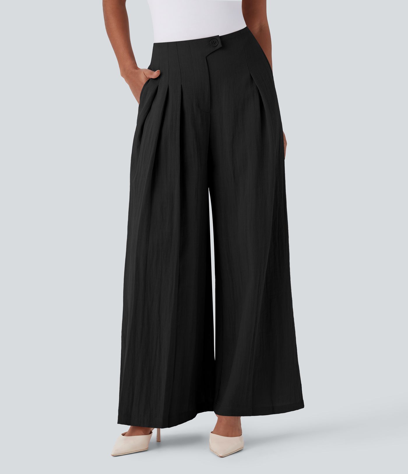 Halara Flex™ High Waisted Linen-Feel Work Wide Leg Pants with Pockets