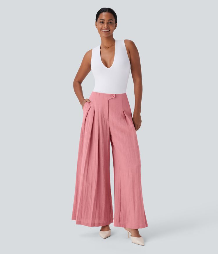 Halara Flex™ High Waisted Linen-Feel Work Wide Leg Pants with Pockets
