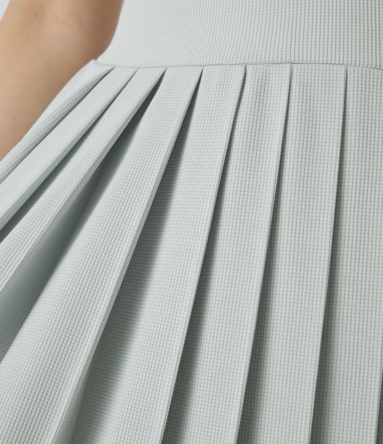 High-waist side pocket pleated flowy maxi waffle casual skirt