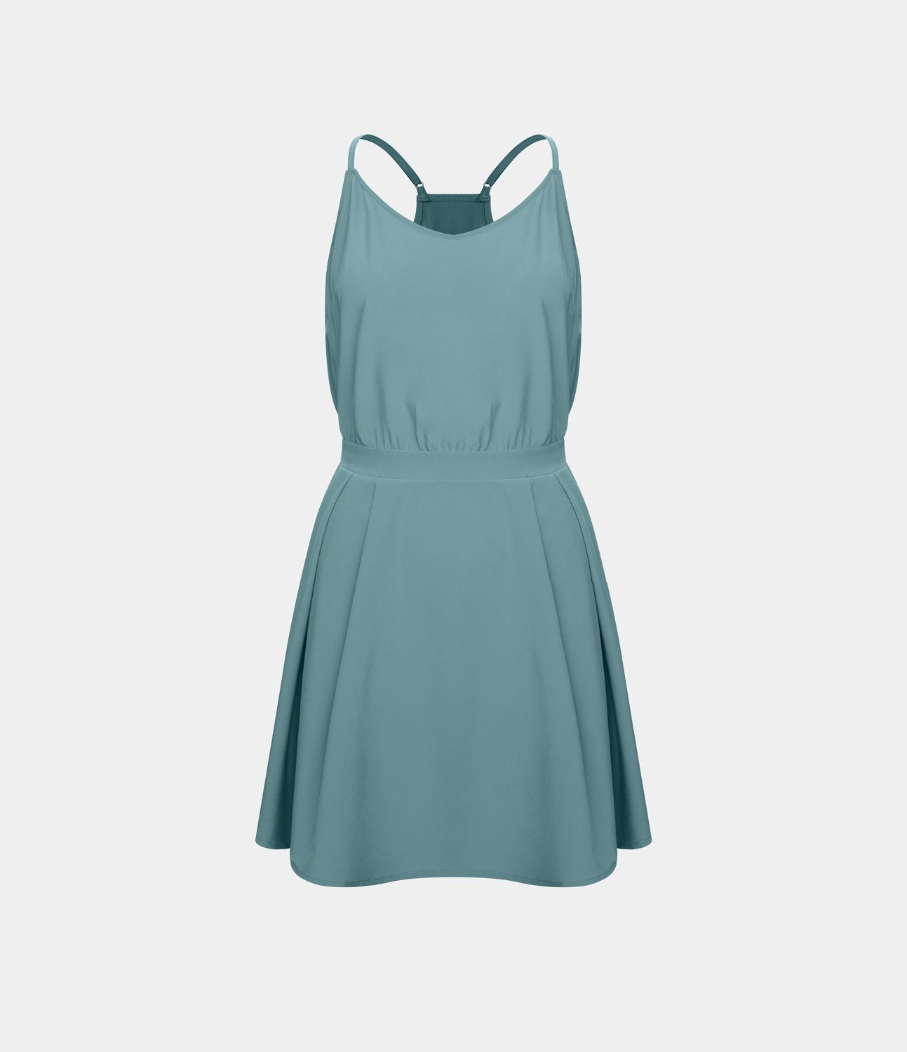 Breezeful™ 調節可能なストラップ バックレス カットアウト サイドポケット プリーツ ミニ 速乾 カジュアルドレス