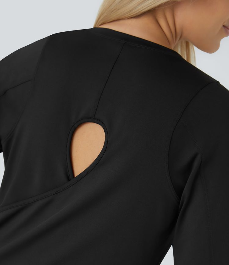 Cut Out Crossover Hem Long Sleeve Yoga Sports Top