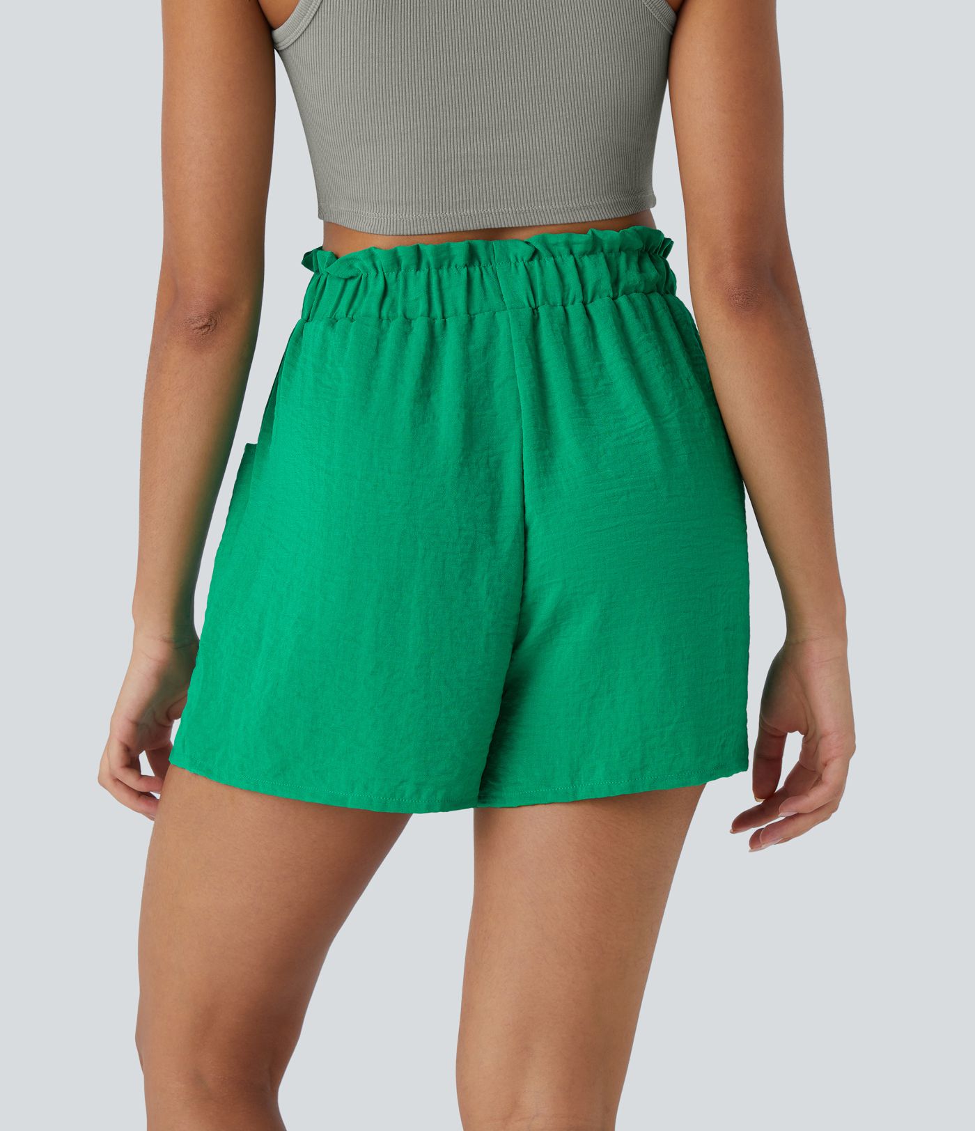 Short Casual en Lin-Feel Taille Haute avec Cordon de Serrage Poches Latérales Style Sac en Papier