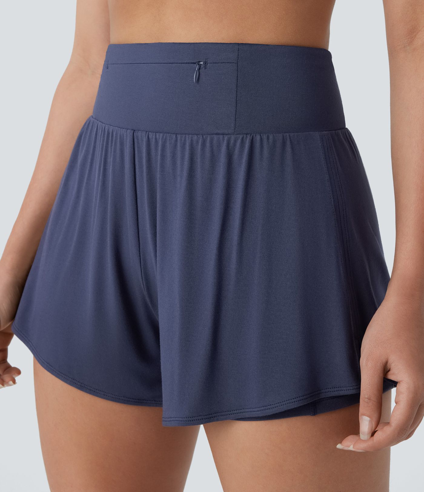 High Waisted Multiple Pockets Split 2-in-1 Yoga Shorts