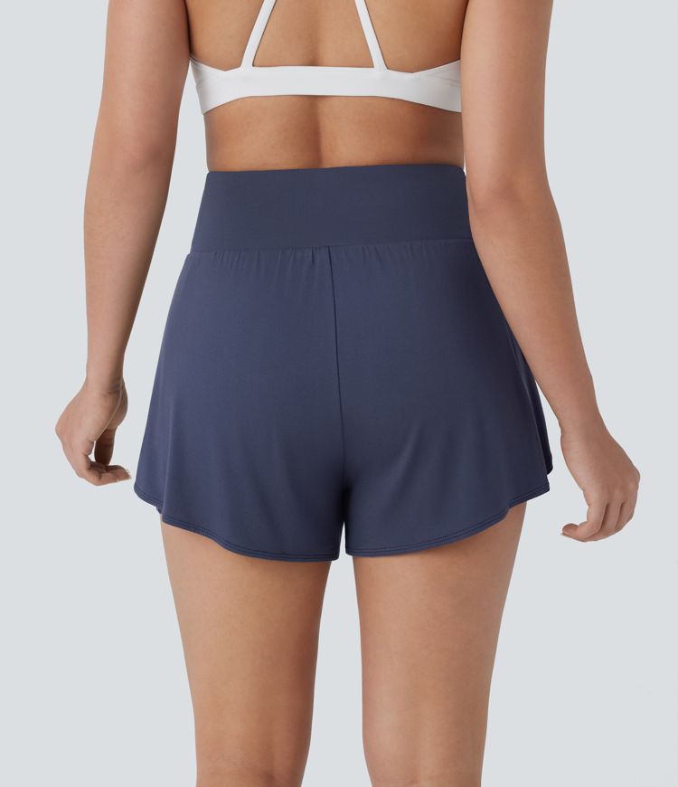 High Waisted Multiple Pockets Split 2-in-1 Yoga Shorts