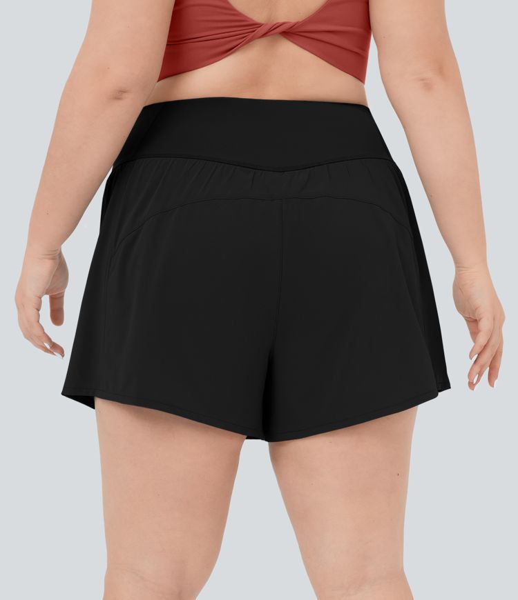 Breezeful™ High Waisted Crossover Side Pocket Plus Size 2-in-1 Quick Dry Yoga Shorts 4.5"