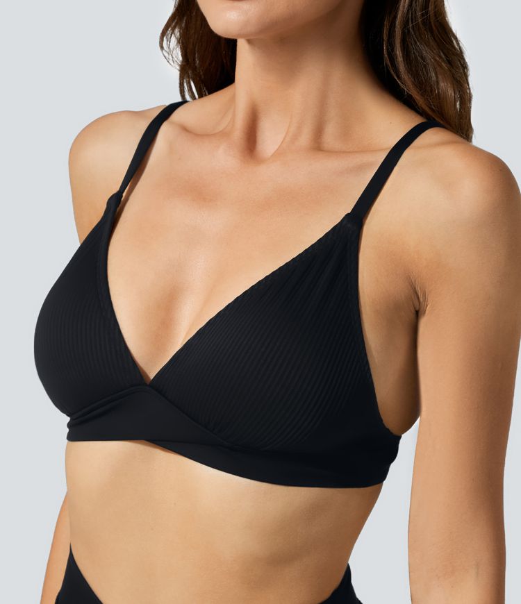 Contrast Crossover Hem Bikini Top swimsuit
