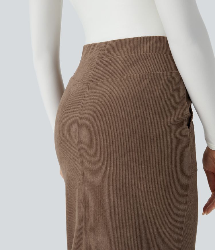 Falda midi pana abertura bolsillo lateral tiro medio