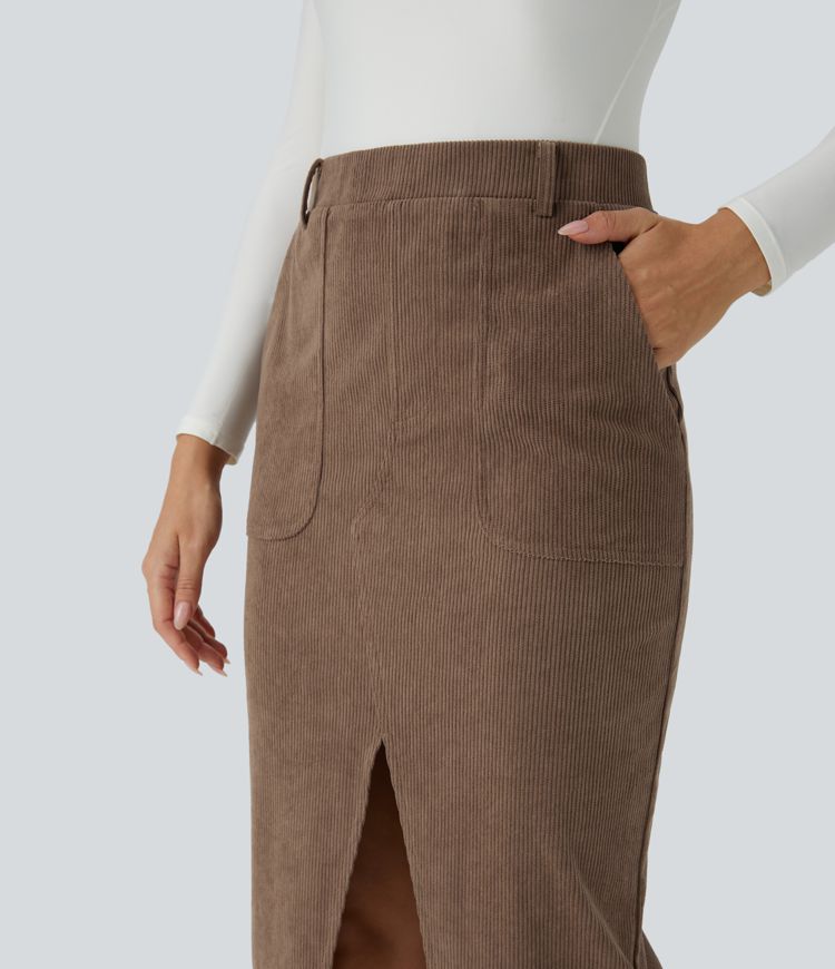 Falda midi pana abertura bolsillo lateral tiro medio