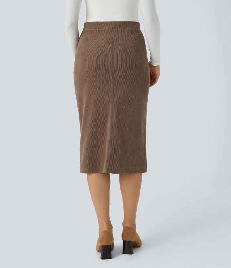 Falda midi pana abertura bolsillo lateral tiro medio