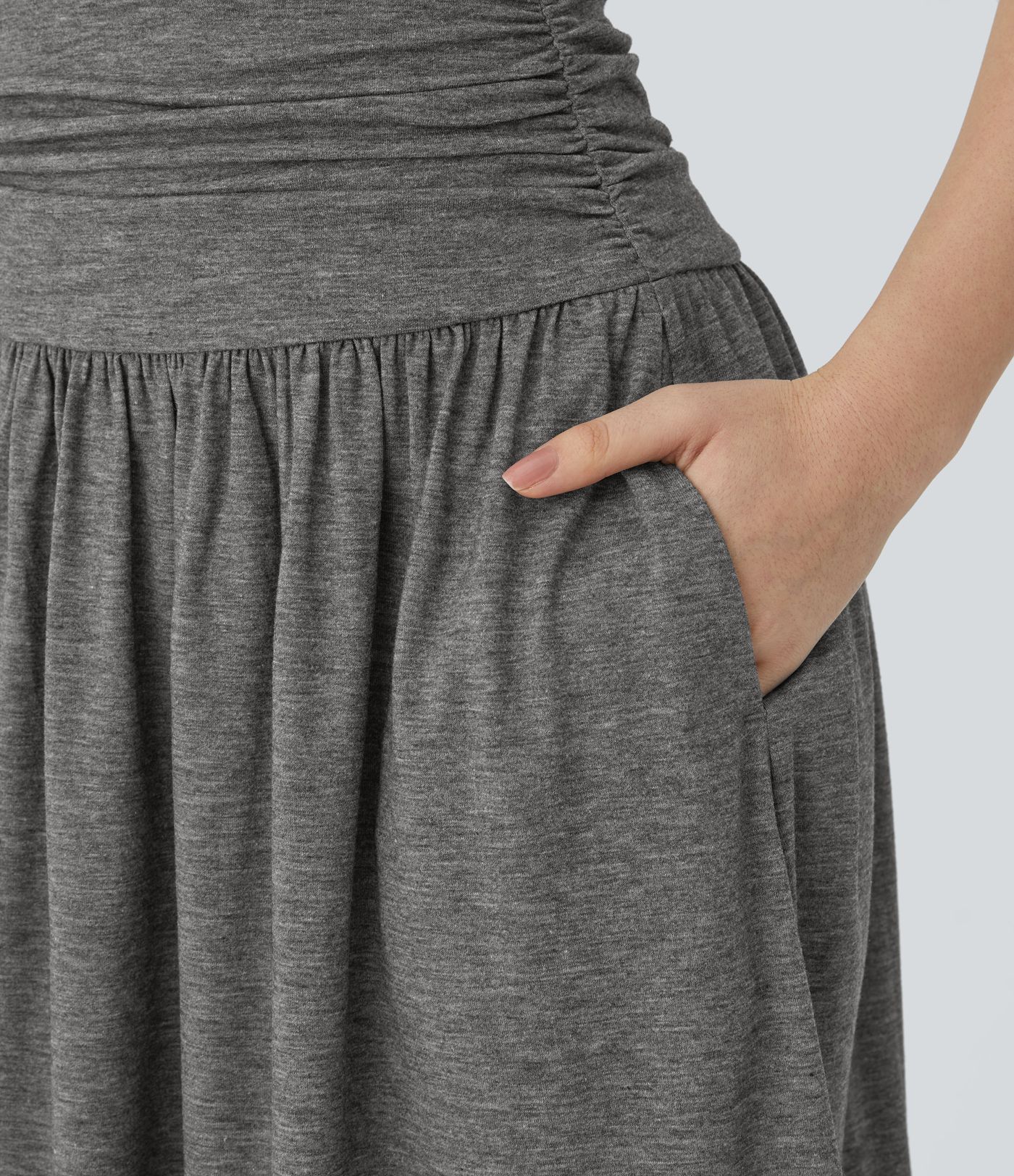 High Waisted Ruched Pocket Women Flowy Skirt