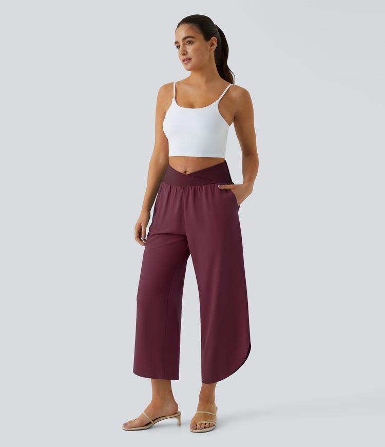 Breezeful™ High Waisted Crossover Quick Dry Resort Pants with Pockets
