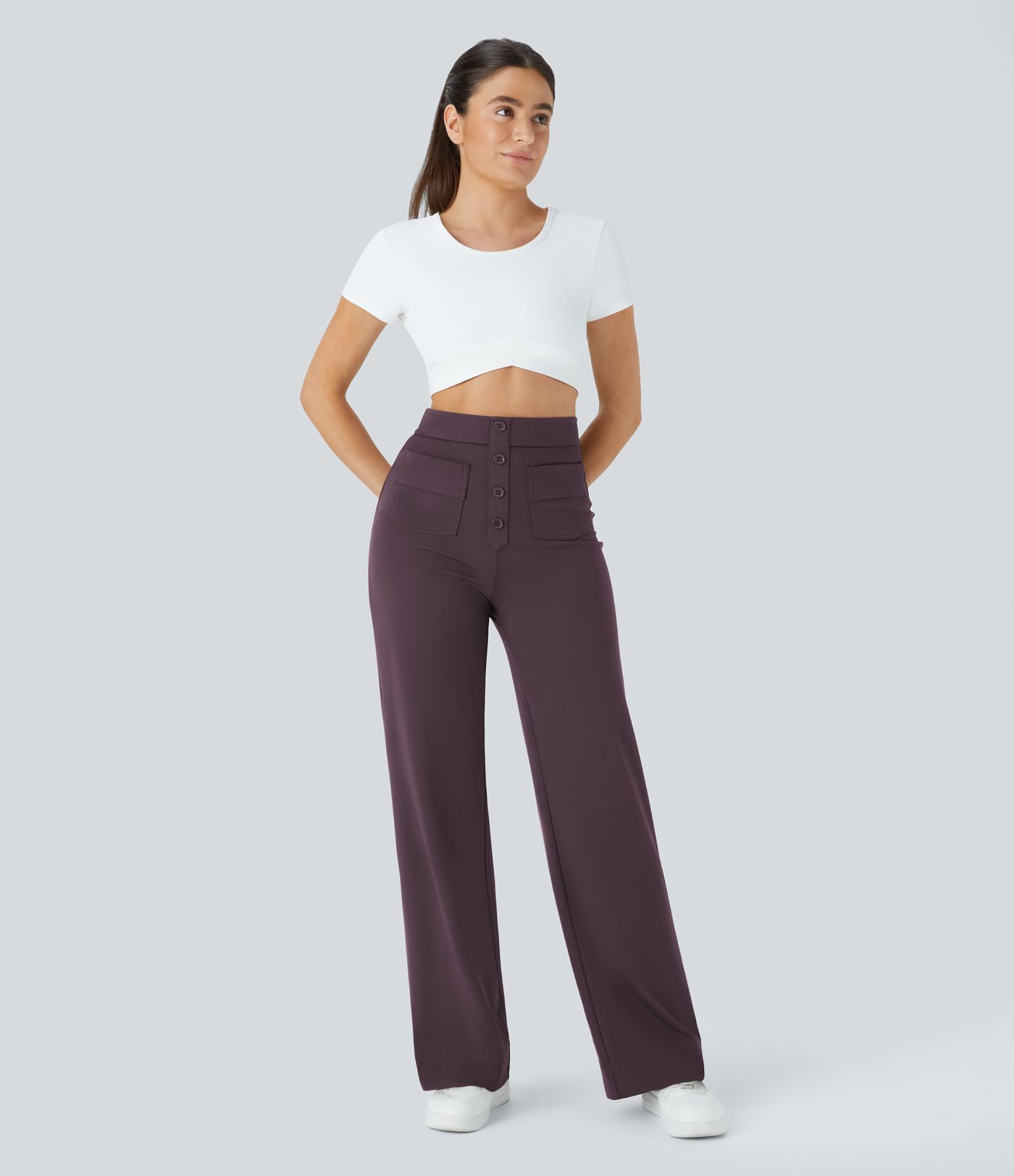 High Waisted with Pockets Straight Leg Stretchy Casual Pants