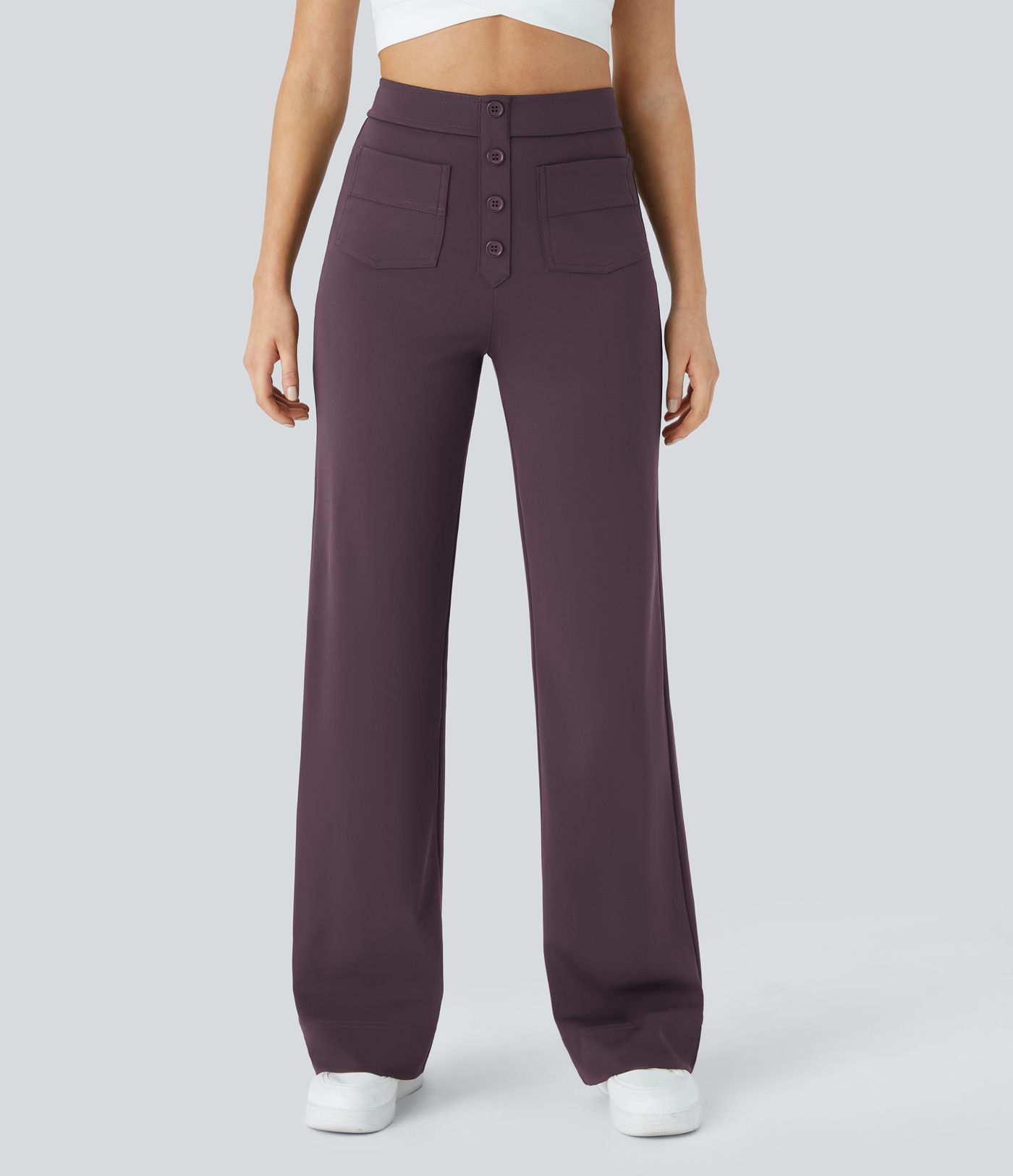 High Waisted with Pockets Straight Leg Stretchy Casual Pants