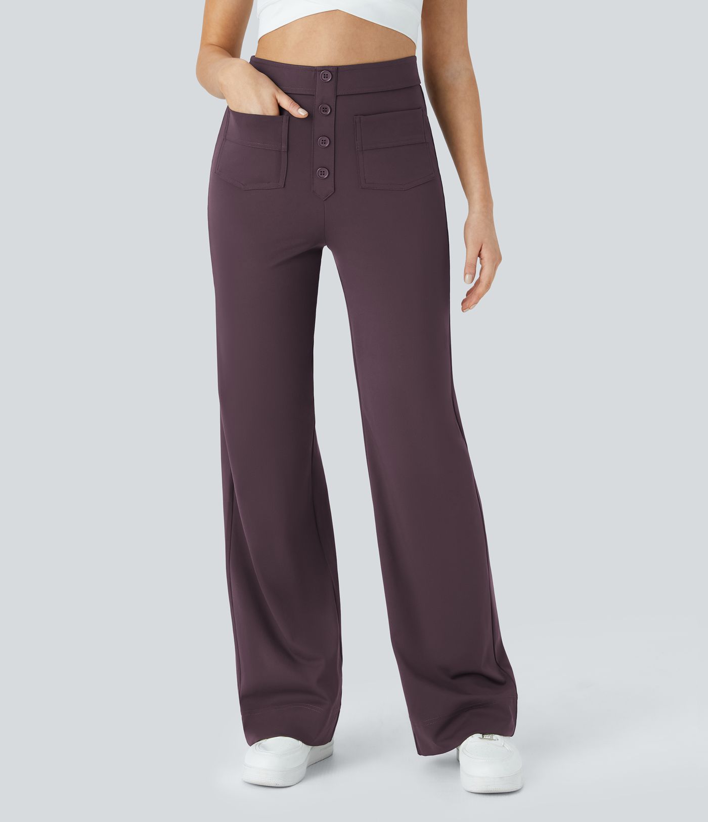 High Waisted with Pockets Straight Leg Stretchy Casual Pants