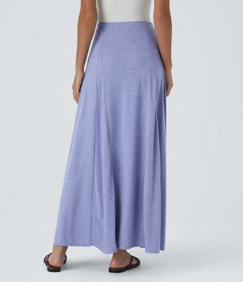 High Waisted Side Zipper Maxi Casual Flare Skirt