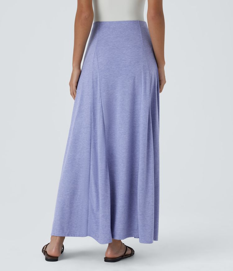 High Waisted Side Zipper Maxi Casual Flare Skirt
