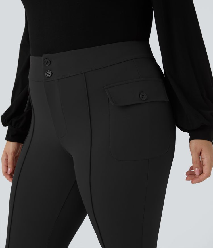 Pantalon cargo décontracté grande taille ample, taille haute, avec poches à rabat latérales