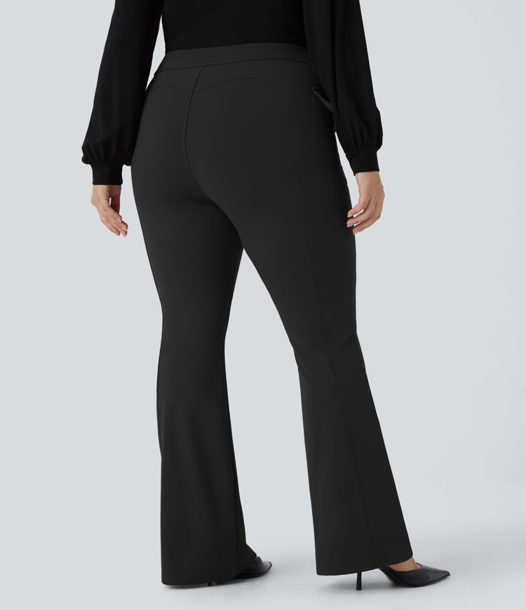 Pantalon cargo décontracté grande taille ample, taille haute, avec poches à rabat latérales