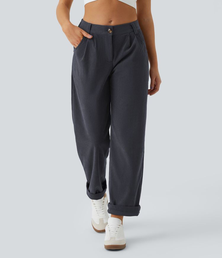 Lässige Cordhose mit mittelhohem Bund, Reißverschluss und Seitentaschen