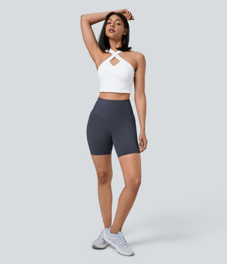 Halara UltraSculpt™ - Formende Workout-Shorts mit hohe Bund, Seitentaschen und Bauchkontrolle - 17,8 cm