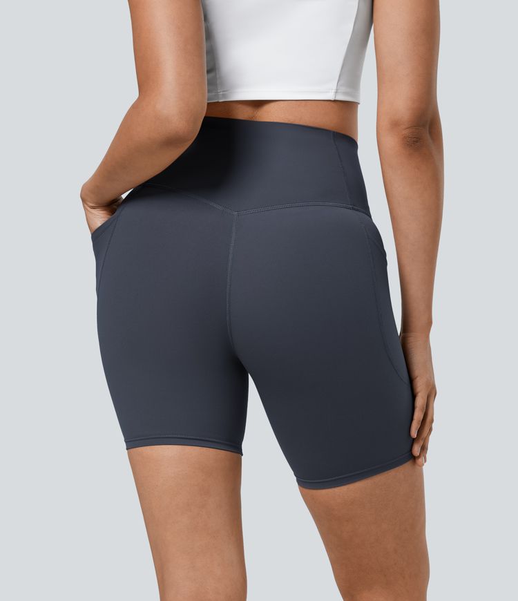 Halara UltraSculpt™ - Formende Workout-Shorts mit hohe Bund, Seitentaschen und Bauchkontrolle - 17,8 cm