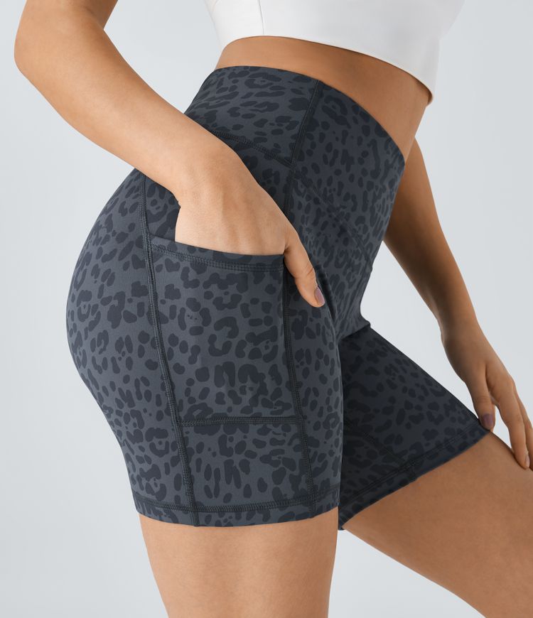 Pantalones cortos ciclistas correr bolsillo lateral tiro alto