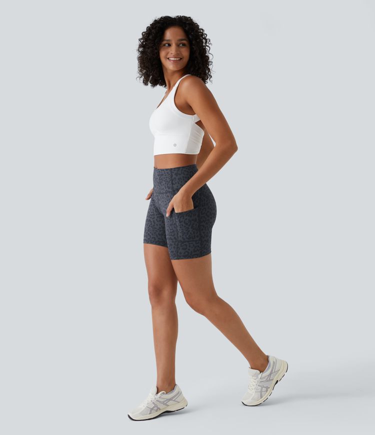 Pantalones cortos ciclistas correr bolsillo lateral tiro alto