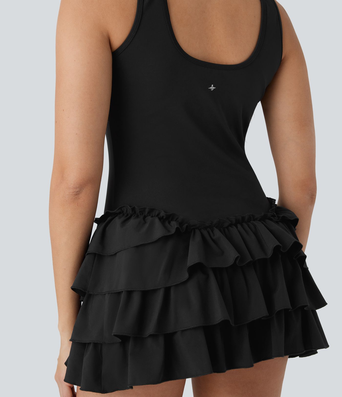 Breezeful™ Square Neck Layered Ruffle 2 Piece Pocket Micro Mini Quick Dry Dance Active Dress
