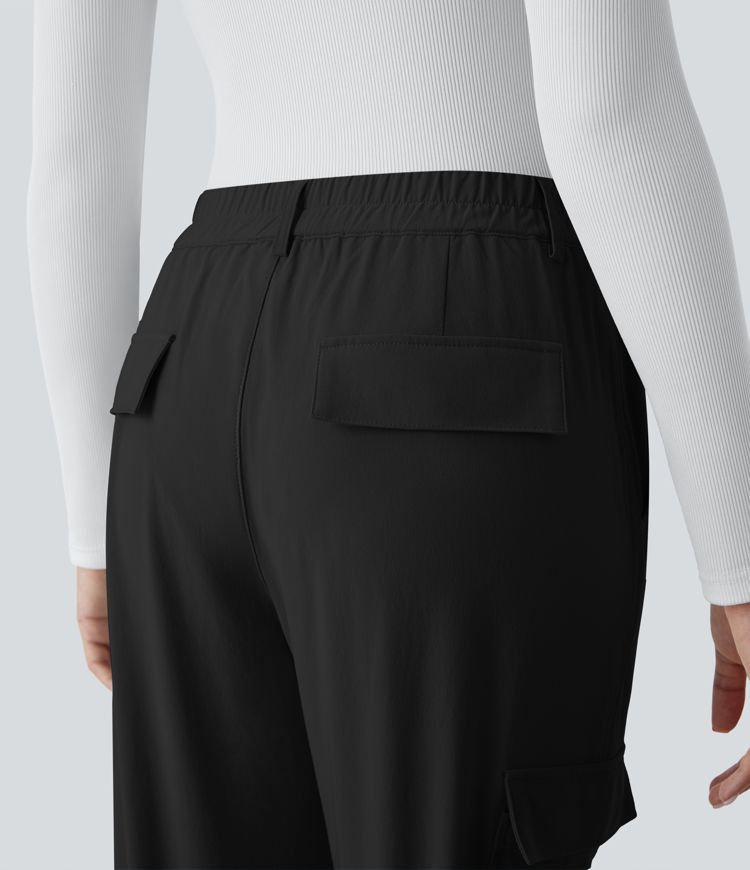 Pantalon Tailleur Cargo Taille Moyenne avec Ceinture Élastique et Multiples Poches