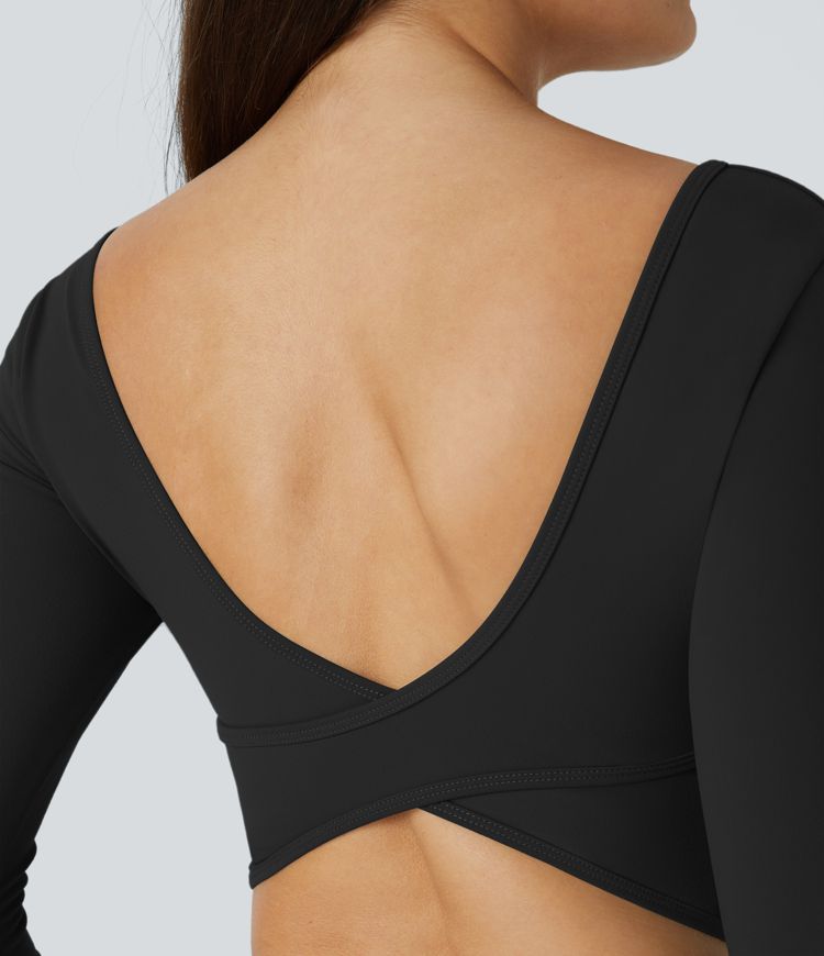 Top deportivo yoga cuello U sin espalda cruzado abertura pulgar