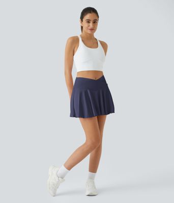 SoftlyZero™ Airy Comfy High Waisted Crossover 2-in-1 Pocket Flare Cool Touch Tennis Skirt-UPF50+