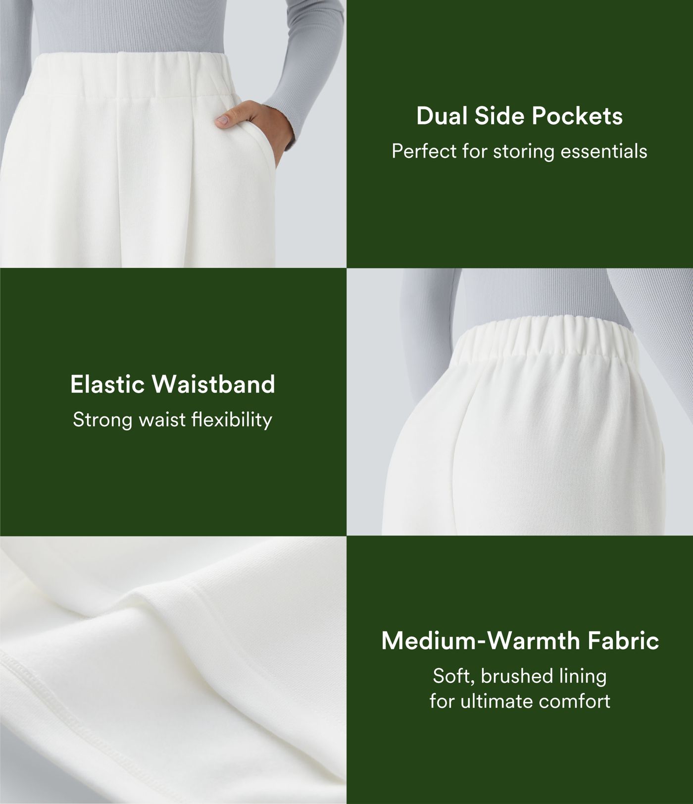 High Waisted Side Pocket Wide Leg Fleece Casual Pants