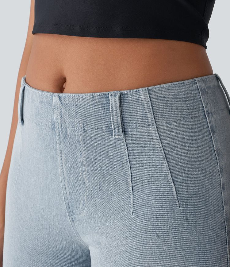 Halara Flex™ Mid-Rise Back Pocket Skinny Cool Touch Washed Stretch Knit Denim Casual Shorts