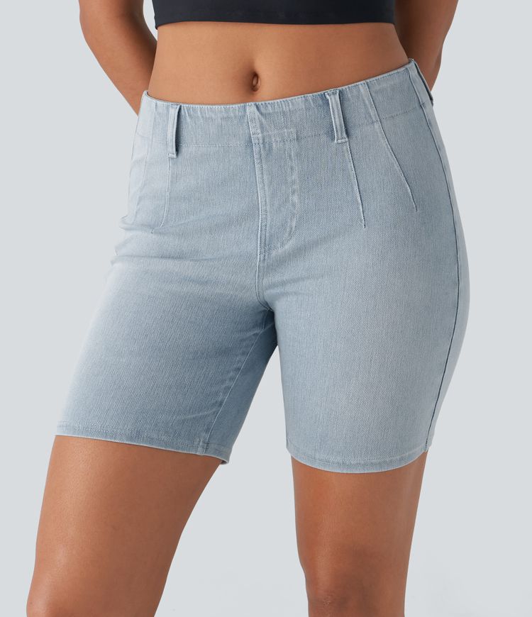 HalaraMagic™ Mid Rise Back Pockets Skinny Cool Touch Washed Stretchy Knit Denim Casual Shorts