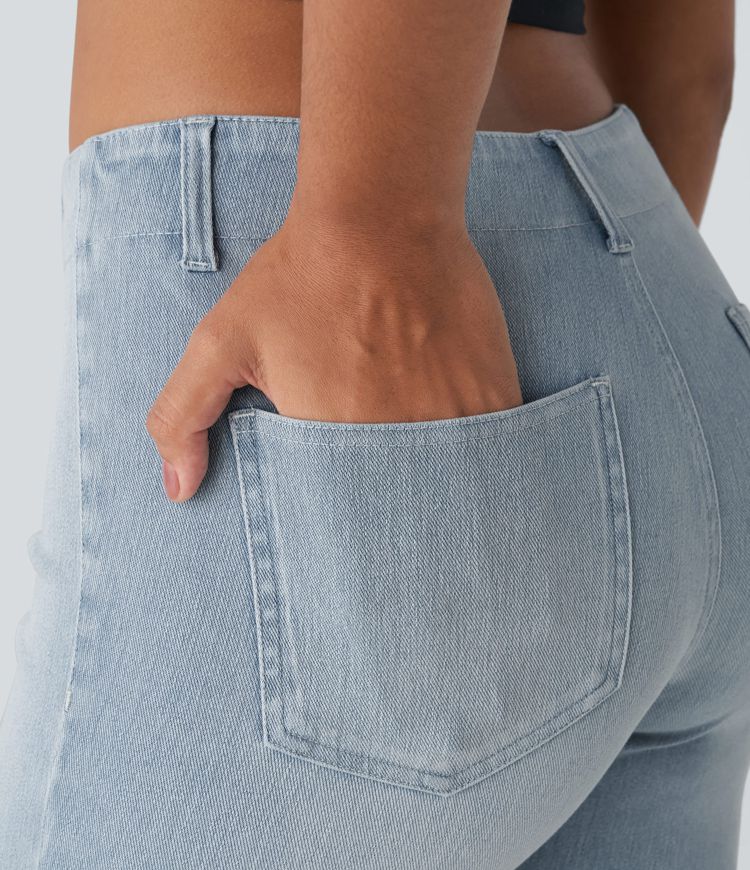 Halara Flex™ Mid-Rise Back Pocket Skinny Cool Touch Washed Stretch Knit Denim Casual Shorts