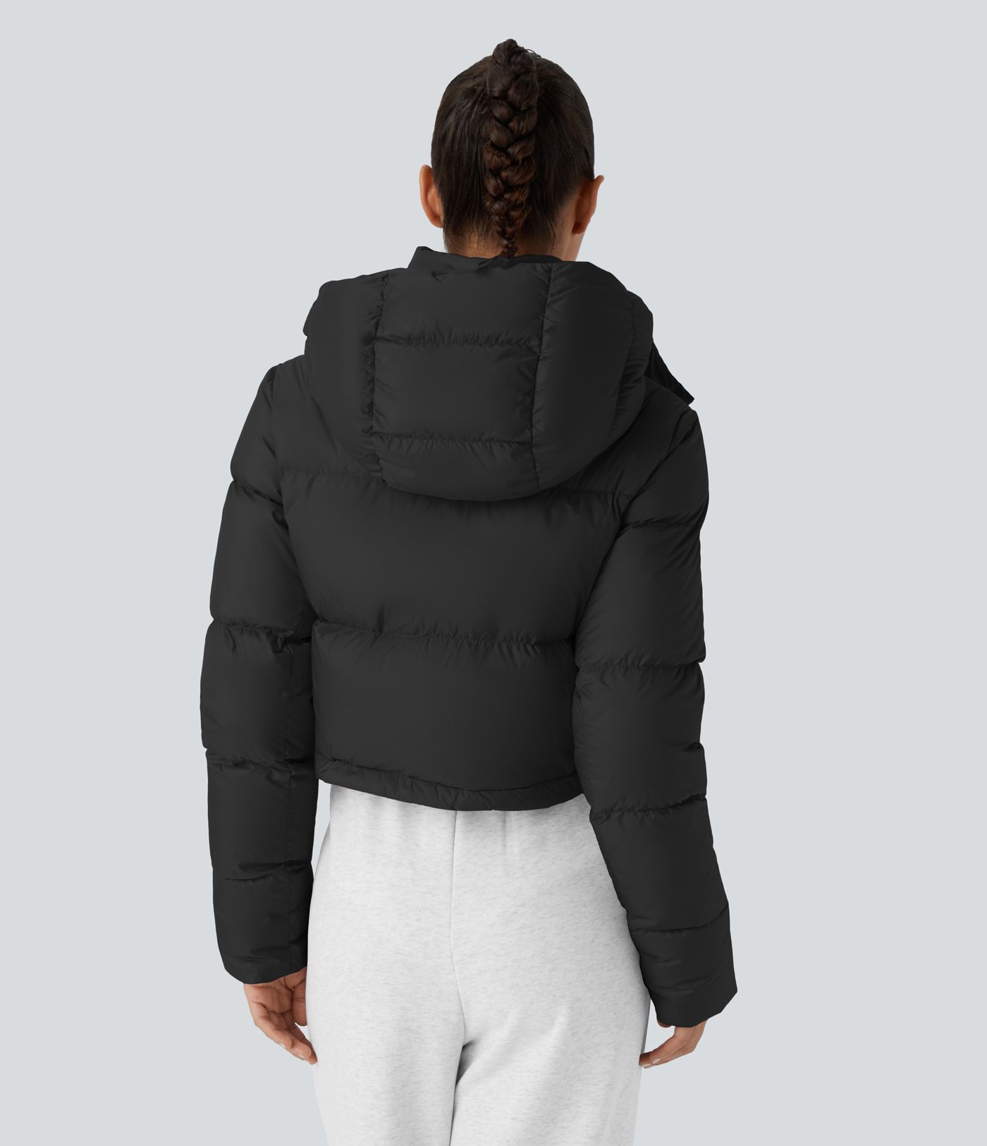  Lässige, wasserabweisende Puffer-Daunenjacke mit abnehmbarer Kapuze, Knöpfen, langen Ärmeln, unsichtbaren Taschen und Kordelzug