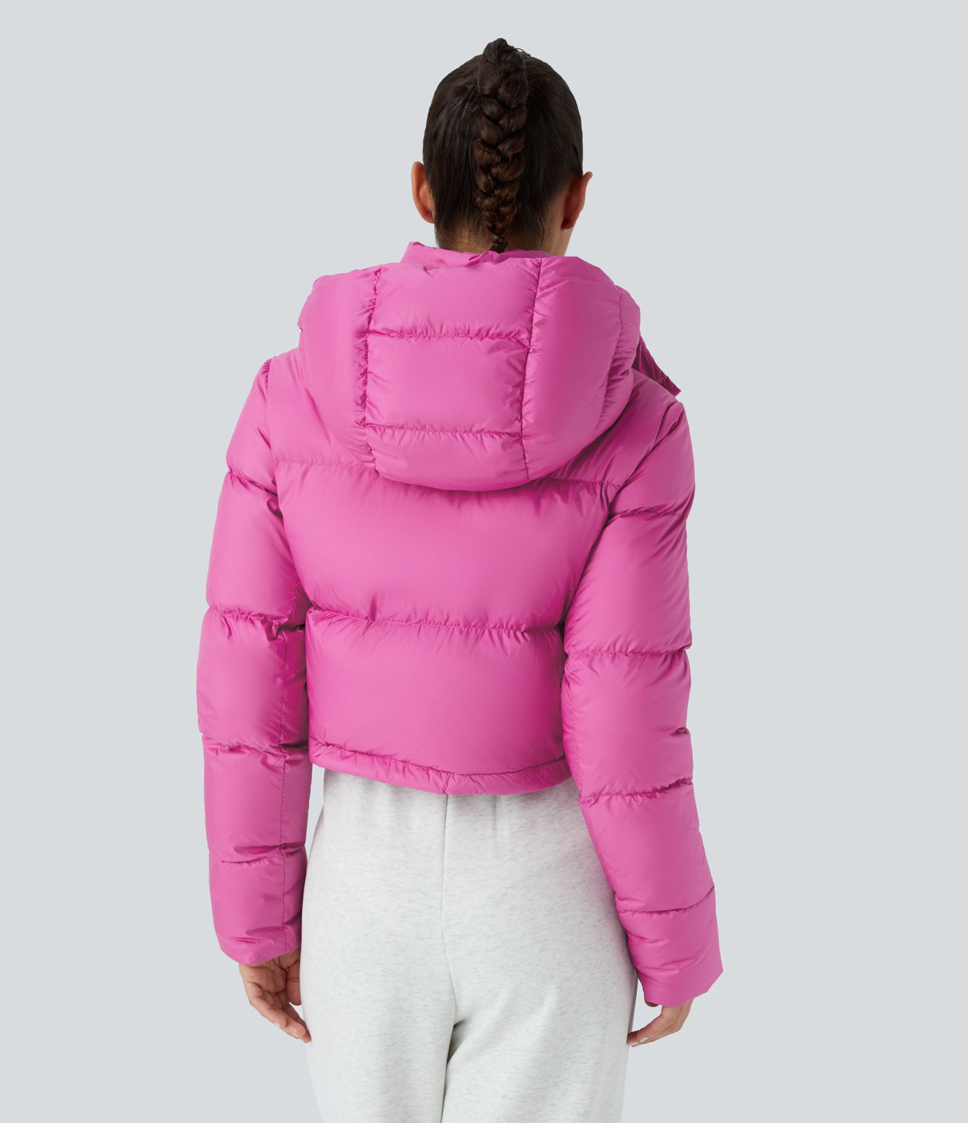 Water Repellent Removable Hood Button Long Sleeve Invisible Pocket Adjustable Drawcord Casual Puffer Down Jacket