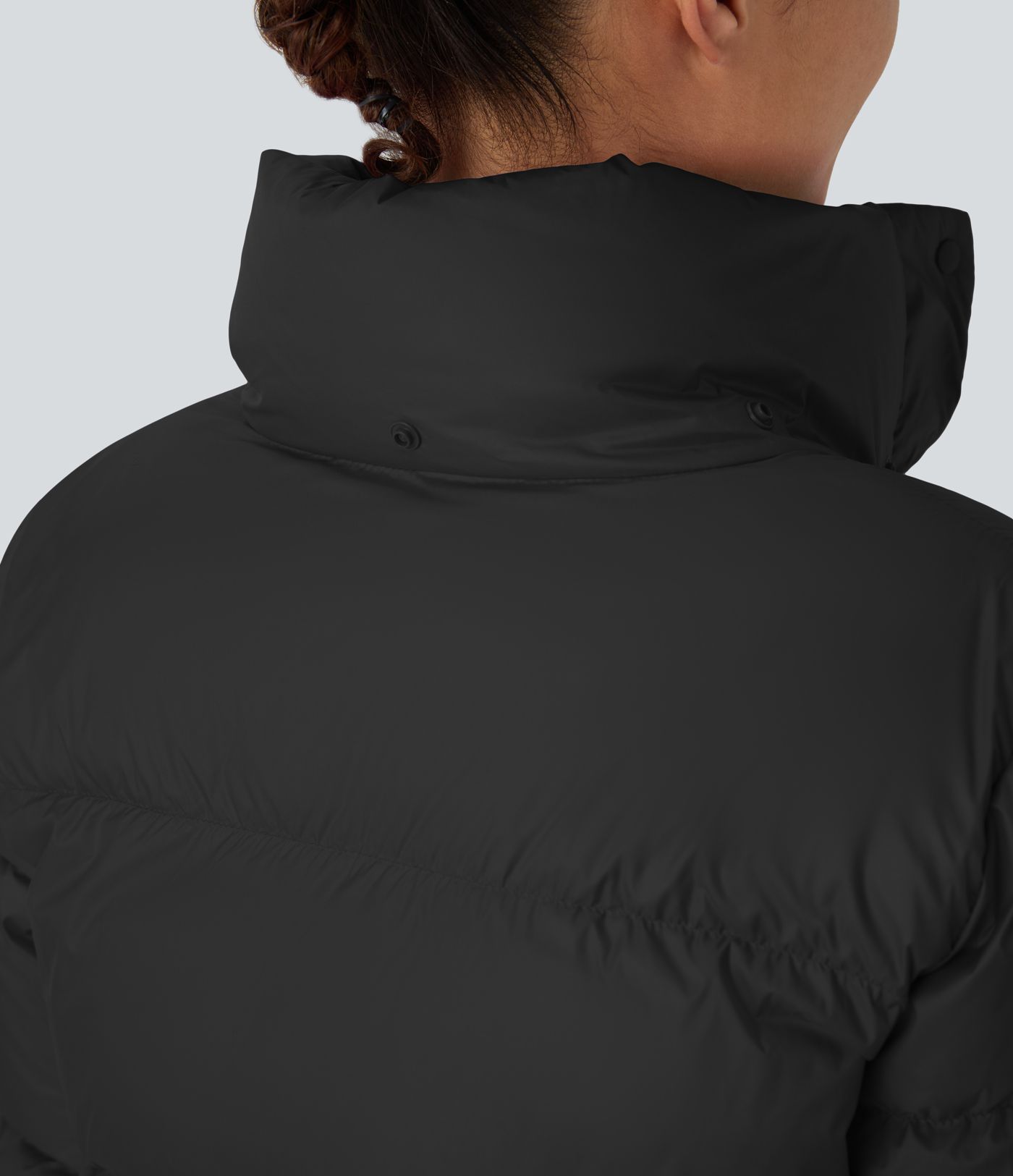  Lässige, wasserabweisende Puffer-Daunenjacke mit abnehmbarer Kapuze, Knöpfen, langen Ärmeln, unsichtbaren Taschen und Kordelzug