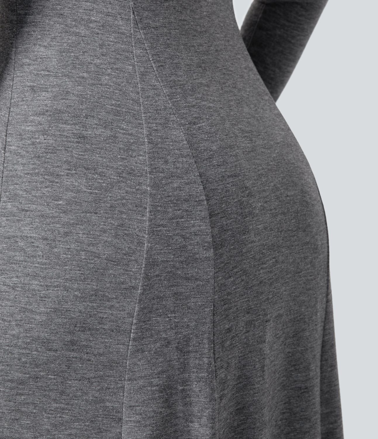 Round Neck Button Long Sleeve Flare Maxi Casual Dress