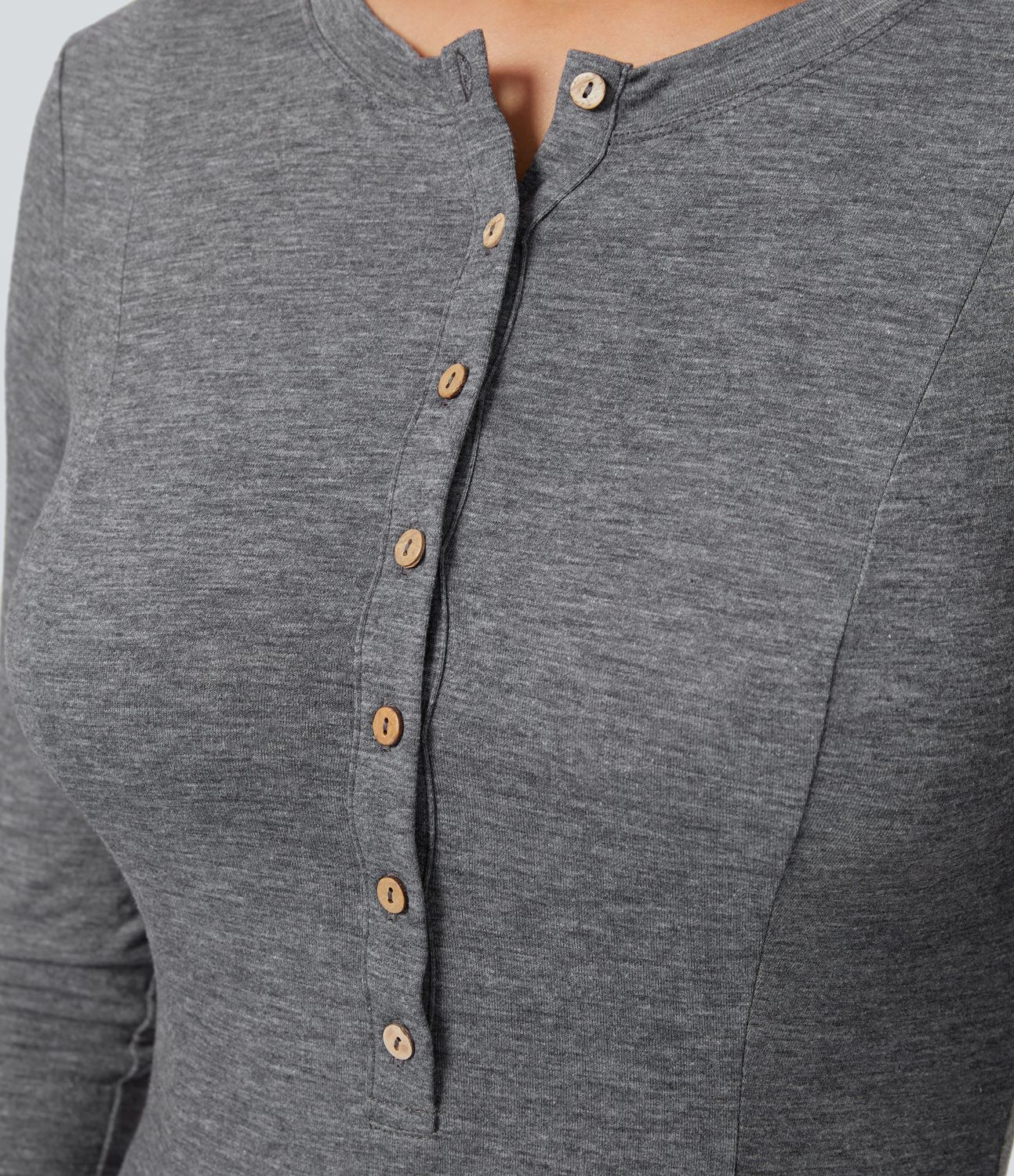 Round Neck Button Long Sleeve Flare Maxi Casual Dress