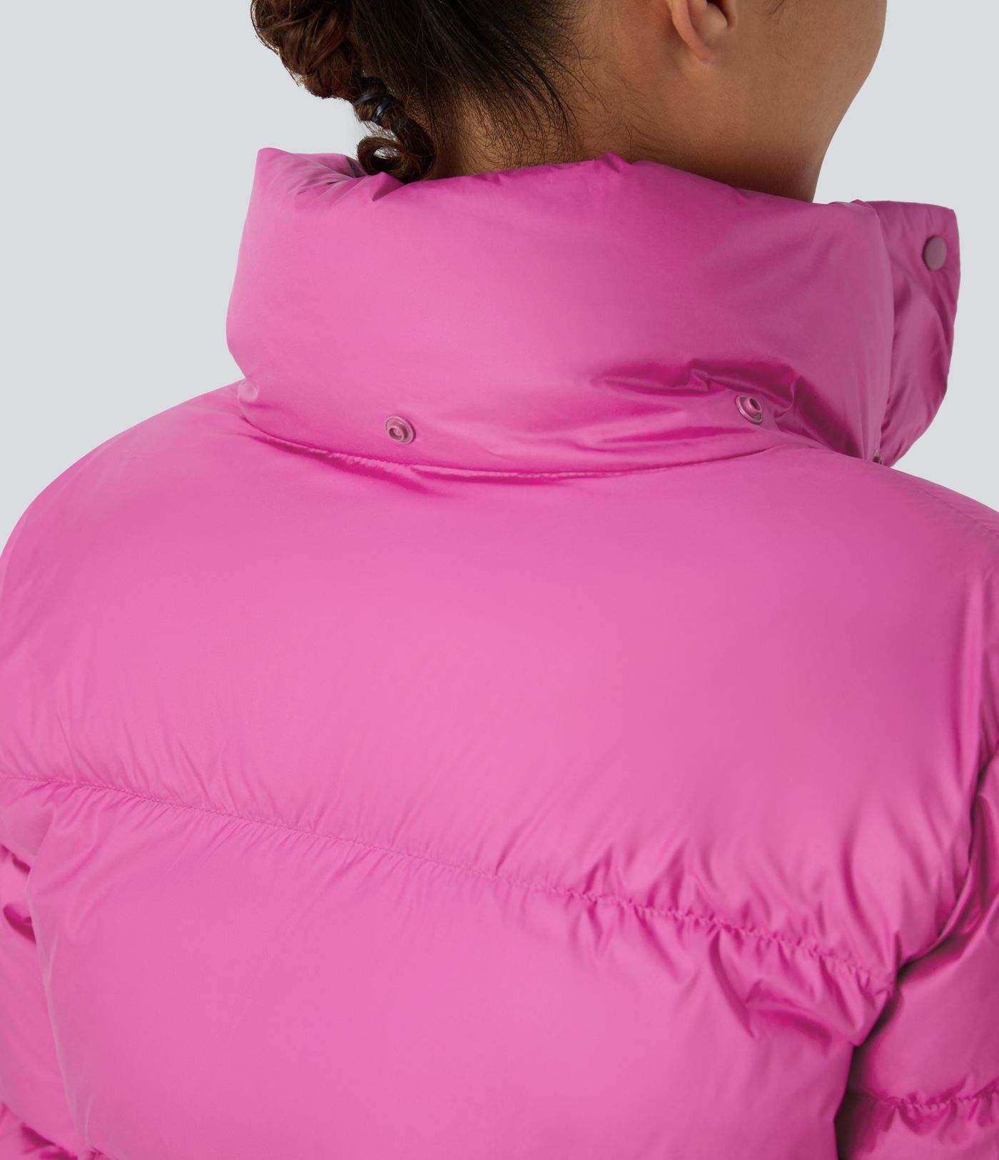 Water Repellent Removable Hood Button Long Sleeve Invisible Pocket Adjustable Drawcord Casual Puffer Down Jacket