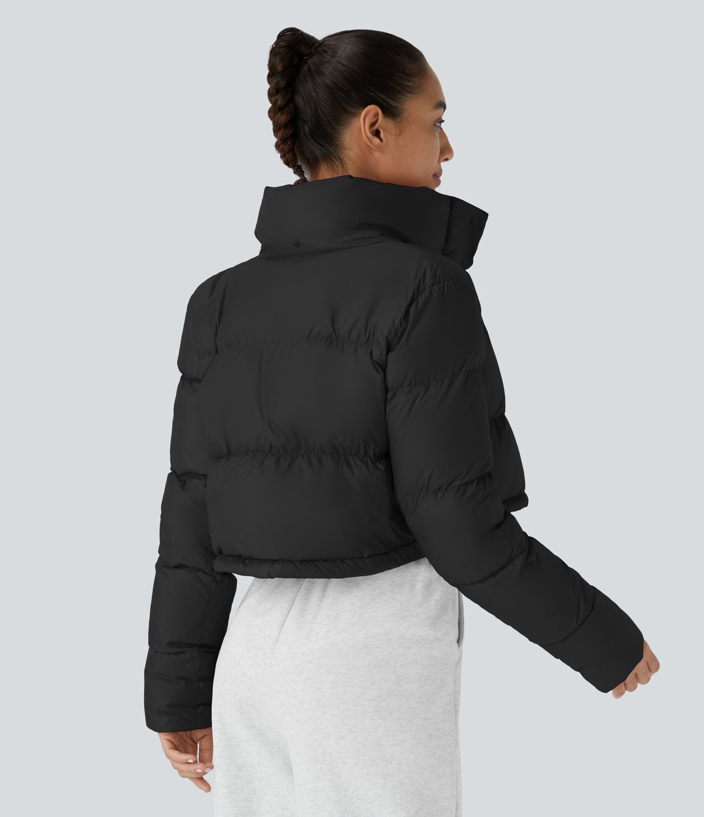  Lässige, wasserabweisende Puffer-Daunenjacke mit abnehmbarer Kapuze, Knöpfen, langen Ärmeln, unsichtbaren Taschen und Kordelzug