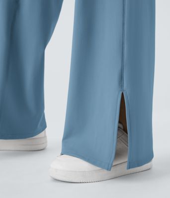 Pantalon de Yoga à Jambes Larges avec Ourlet Croisé Poche-Sourire