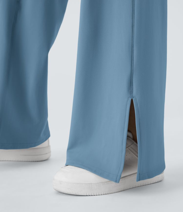 Pantalon de Yoga à Jambes Larges avec Ourlet Croisé Poche-Sourire